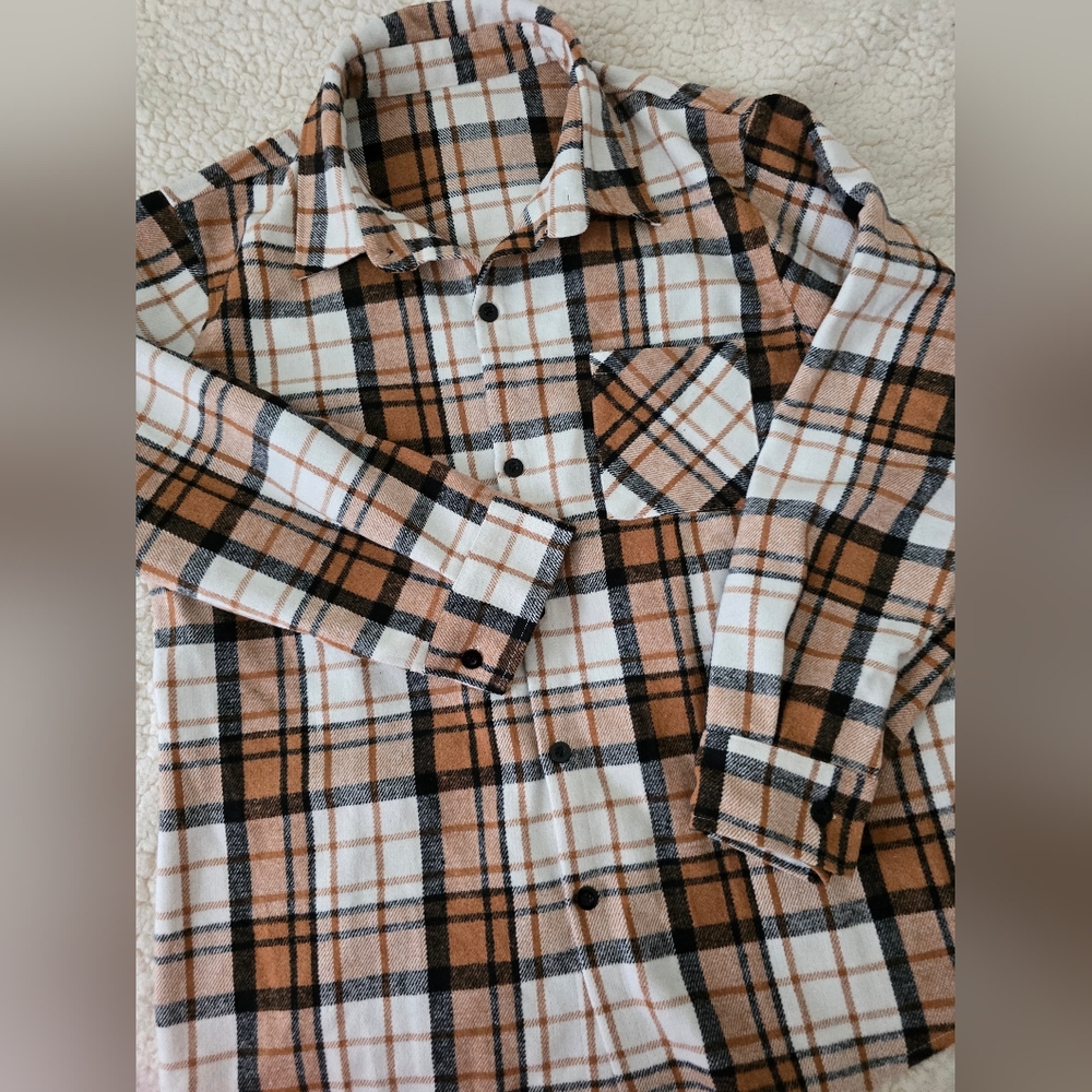 Neutral Plaid Heavy Flannel Shacket size XL
